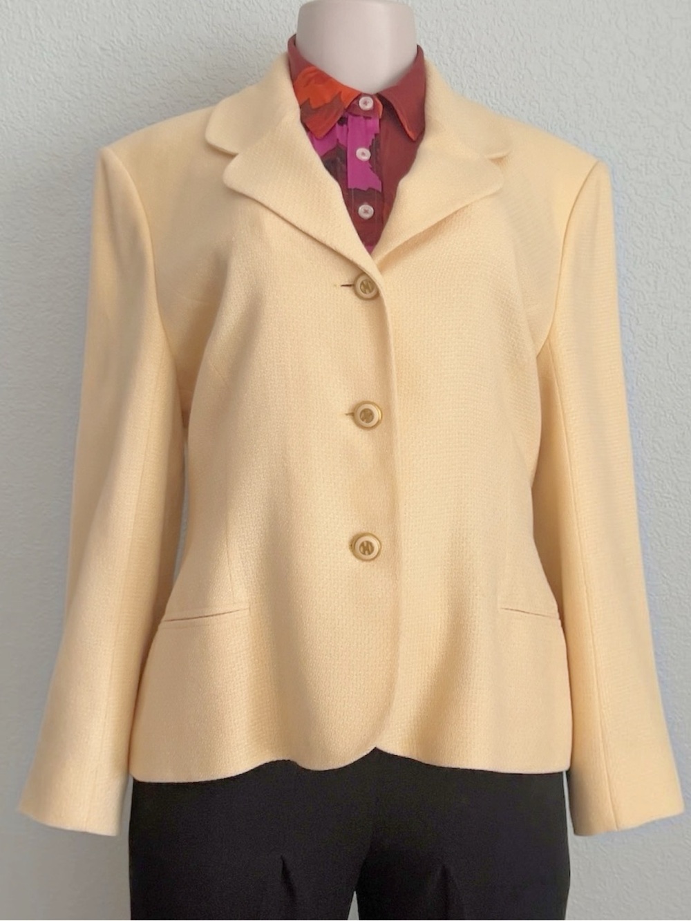 VTG 90s CELINE Paris Monogram Button Blazer Jacket Cream Wool Blend FR 44 US 10